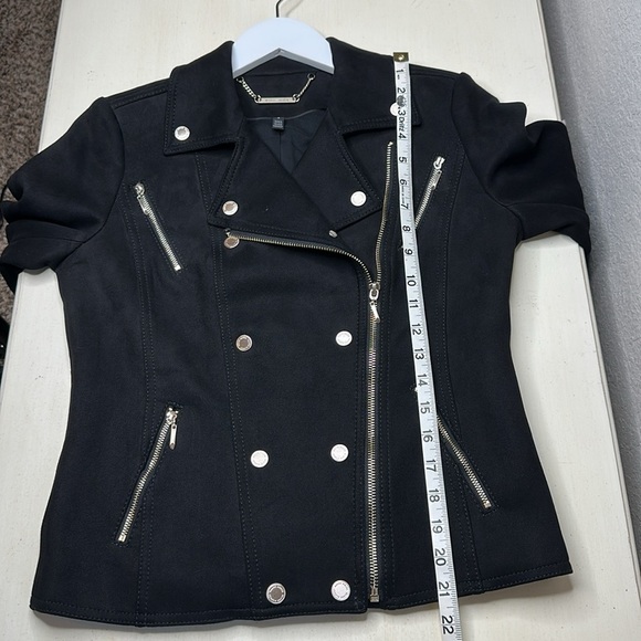 WHBM Faux Suede Vegan Moto Jacket Black with Gold Tone Zippers and Snaps Size 2 - Picture 15 of 16
